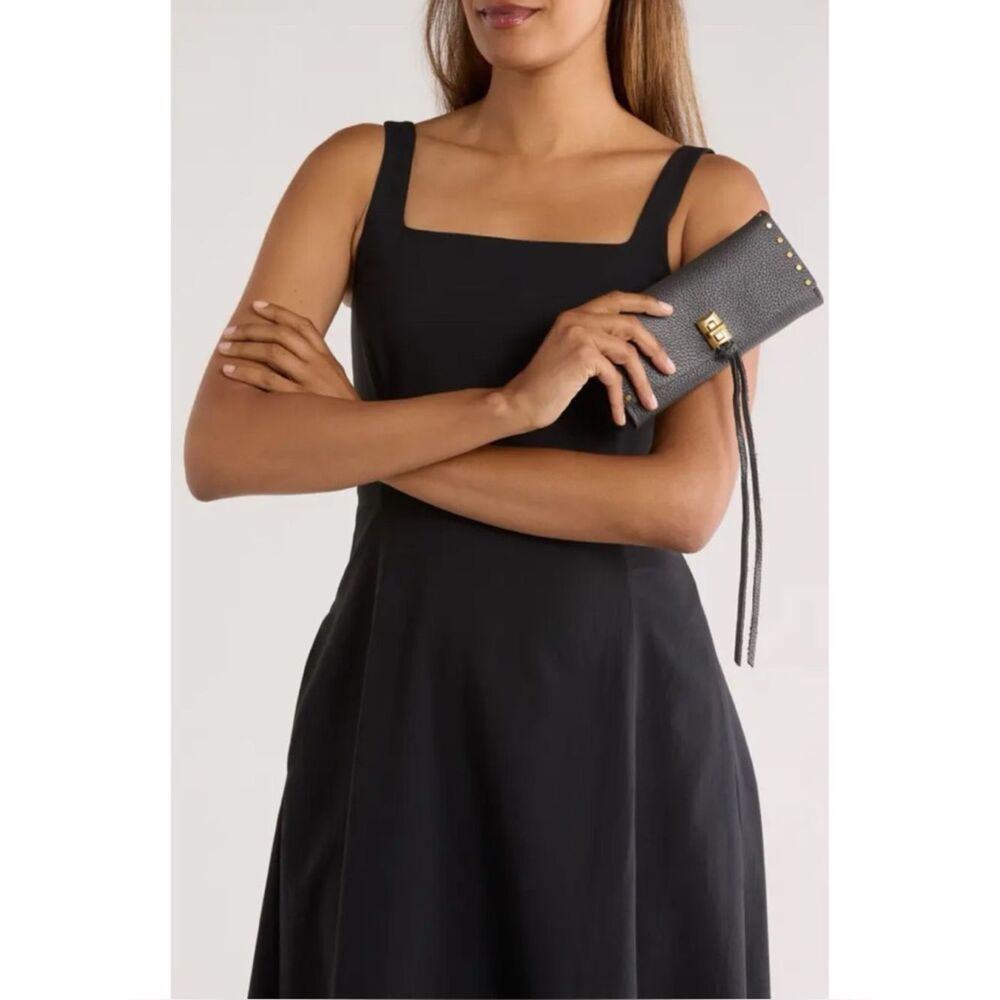 Rebecca Minkoff Dark Grey Leather Wristlet Wallet with Gold Hardware